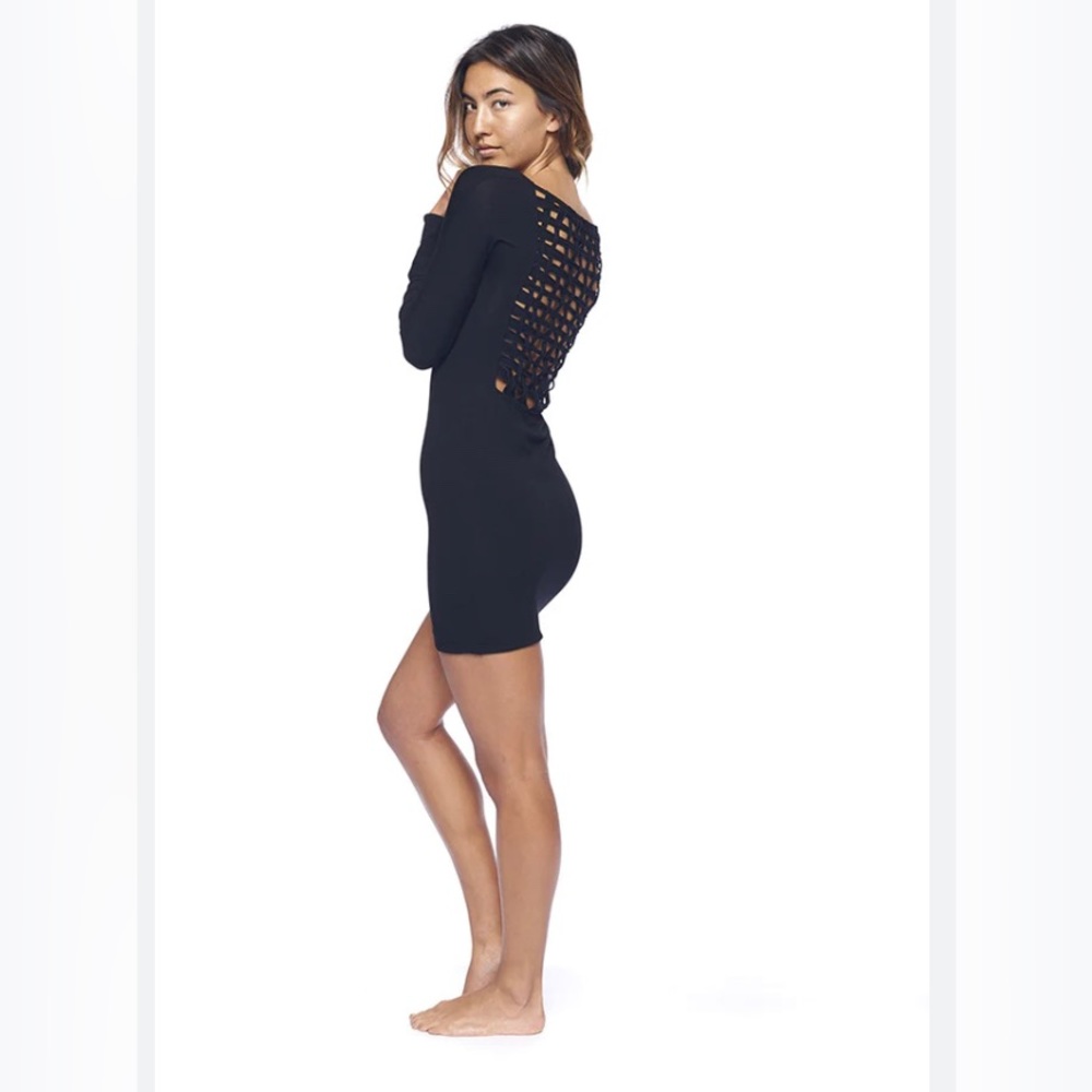 Indah Ritual weaved back long sleeve mini Dress black size small